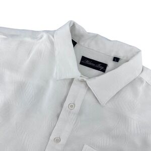 Milano Bay Button Down Shirt Mens Large White Tropical Jacquard Resortwear Beach